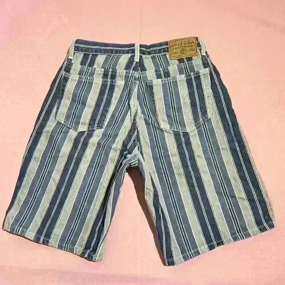 Vintage 90s Striped Denim Shorts Arizona Jean Company USA Baggy Size 28 Y2K